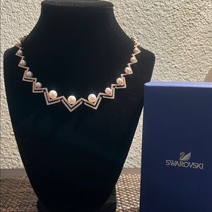 Swarovski Pearl and Rose Gold Zigzag Necklace